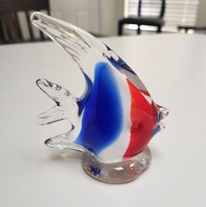 Murano? Red White Blue Art Glass Angel Fish Decor Paperweight